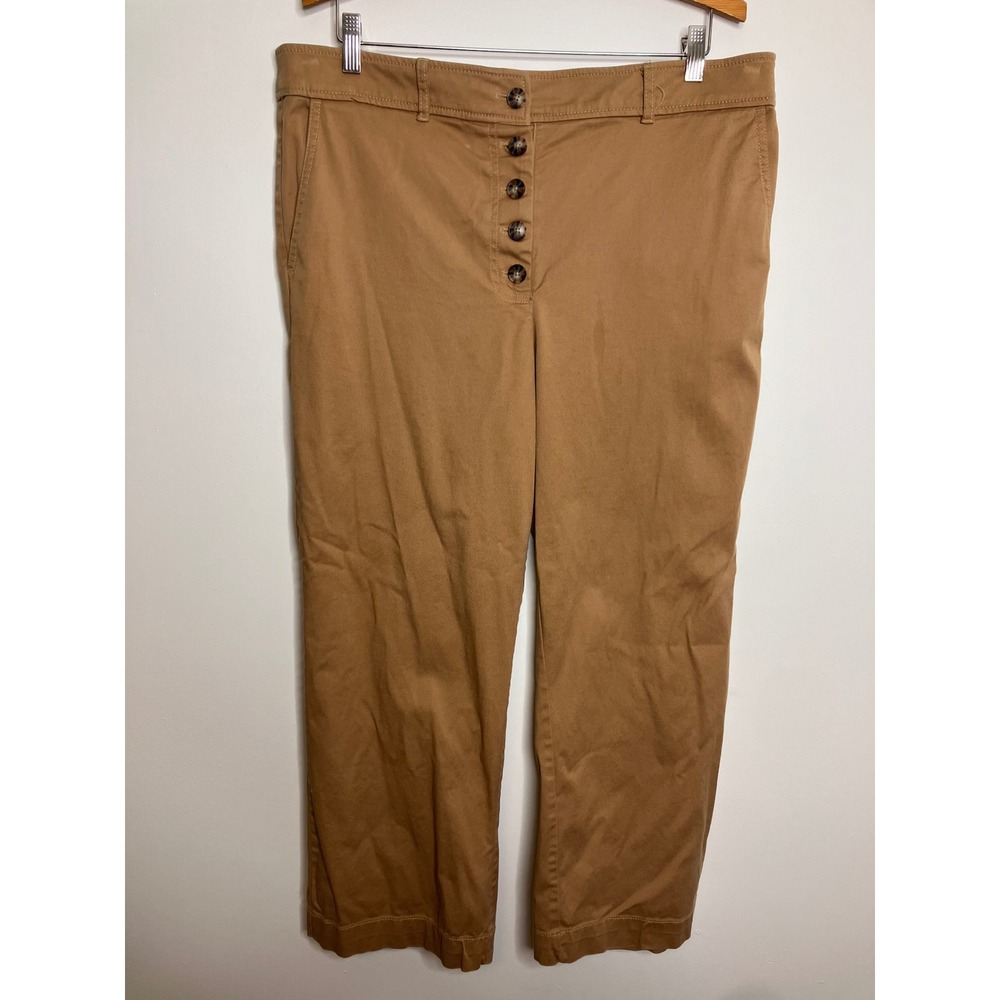 Loft Wide Leg Crop Pants Womens 14 Tan Excellent Button Fly High Rise Chino